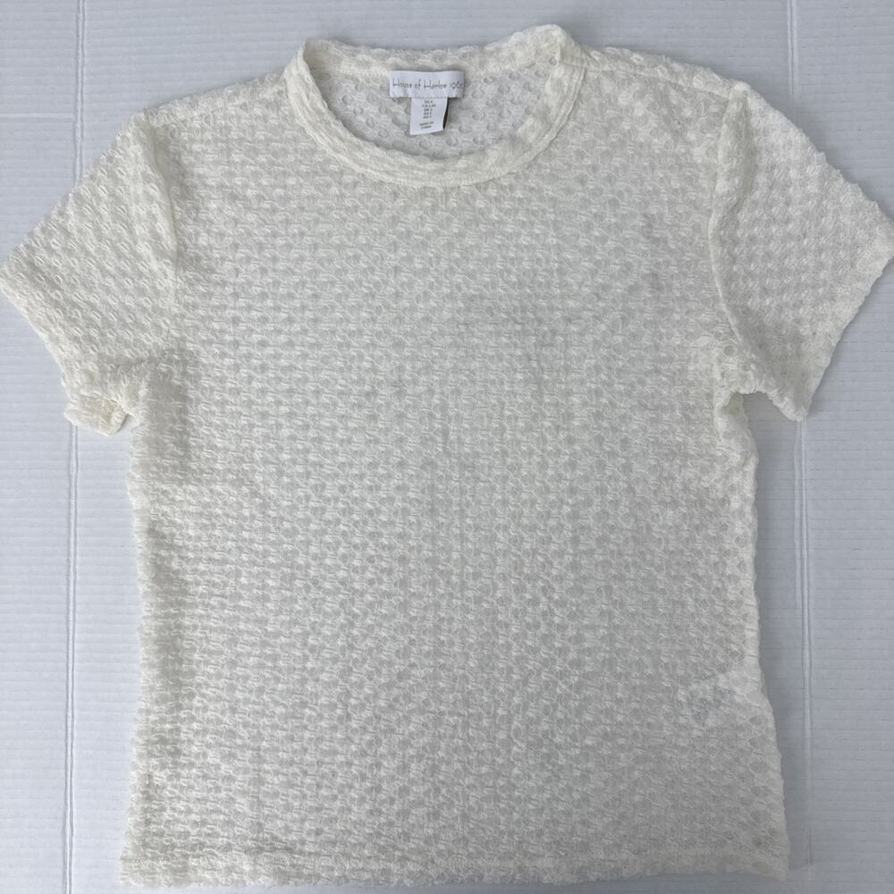 House of Harlow 1960 White Sheer Textured Short Sleeve Top Size Large Boho